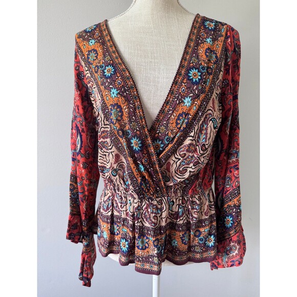 Free People Risalie Smocked‎ Top Size Medium Flutter Sleeve Peasant Boho - Picture 1 of 7